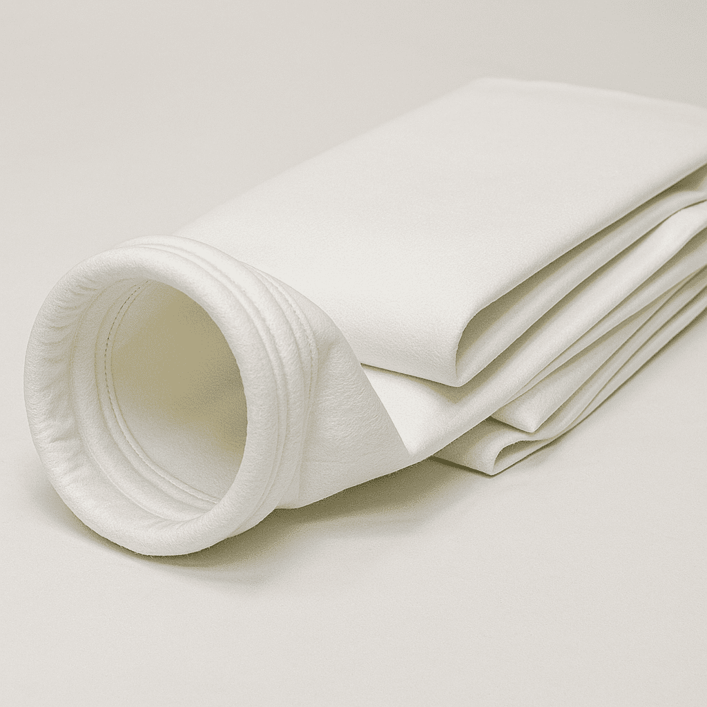 Industrial air filter manufacturing process showing clean filter components