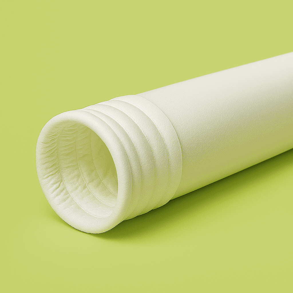 Close-up of a polyester needle felt filter bag on a clean surface